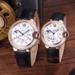 Best Replica Ballon Bleu De Cartier Moonphase Diamond Marker and Bezel Black Leather Watch